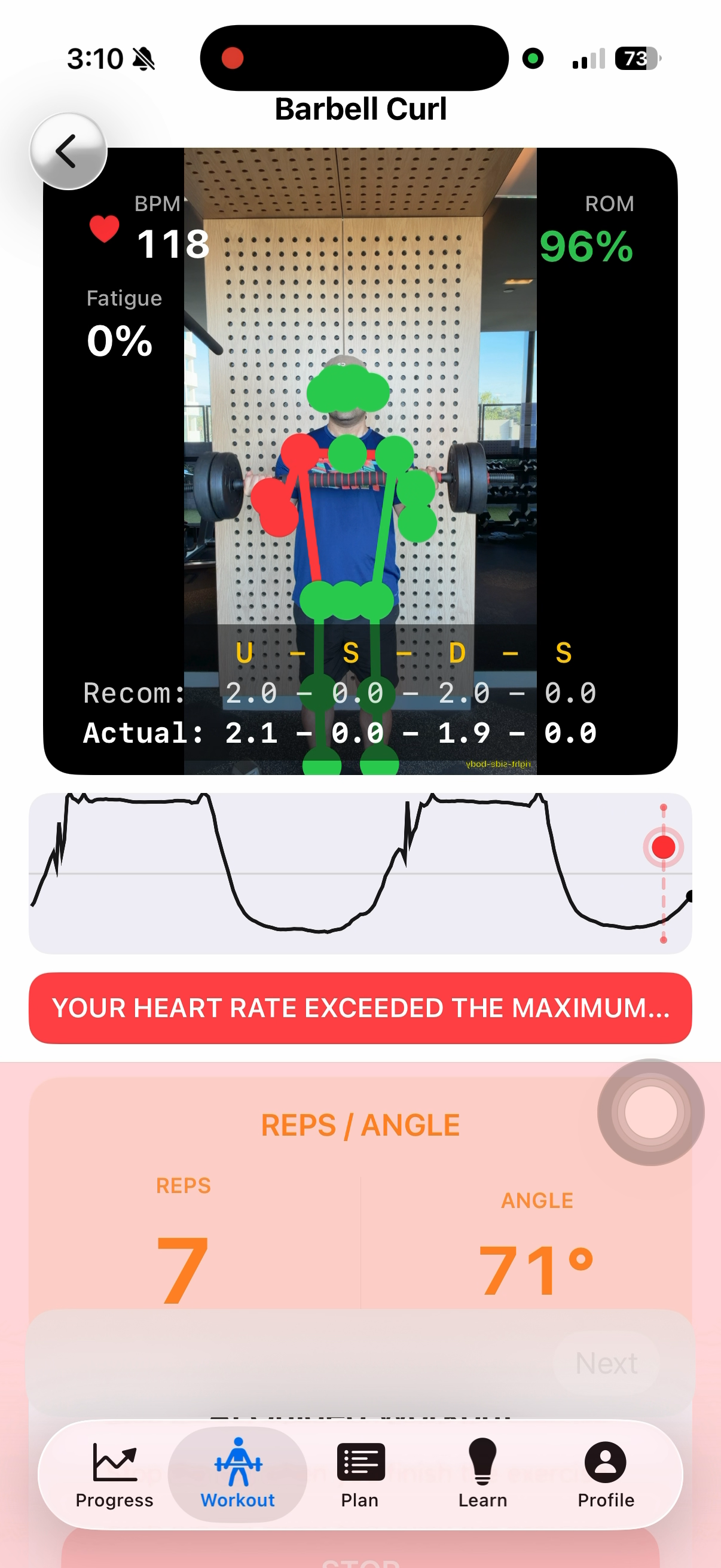 AI GYM PAL live heart-rate screen